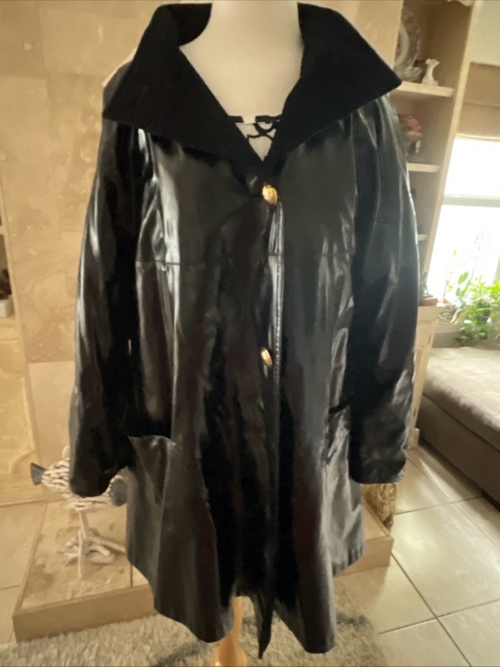 Pierrette B Woman's Coat Size 8 USA Made in Switzerland Shiny Black - Picture 4 of 14